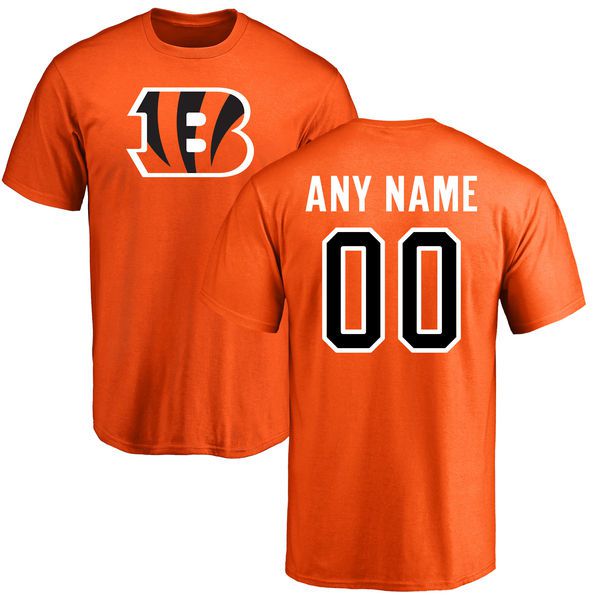 Men Cincinnati Bengals NFL Pro Line Orange Custom Name and Number Logo T-Shirt
